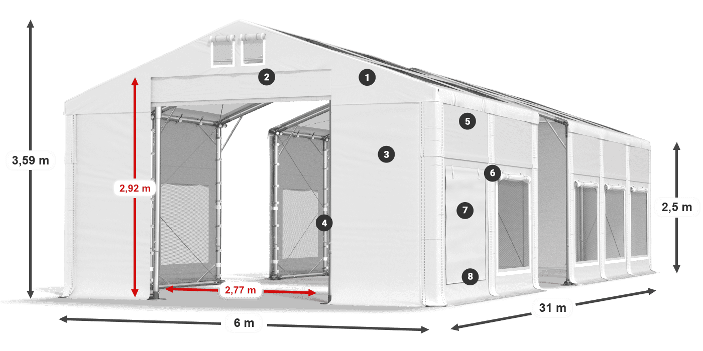 Dach: MS T 580 PVC Wände: SD M 500 PVC 2,5 m Legende