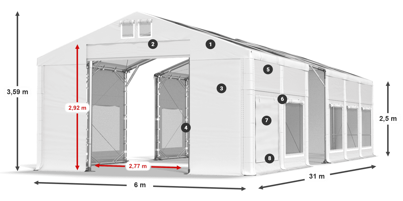 Dach: MS T 580 PVC Wände: SD M 500 PVC 2,5 m Legende