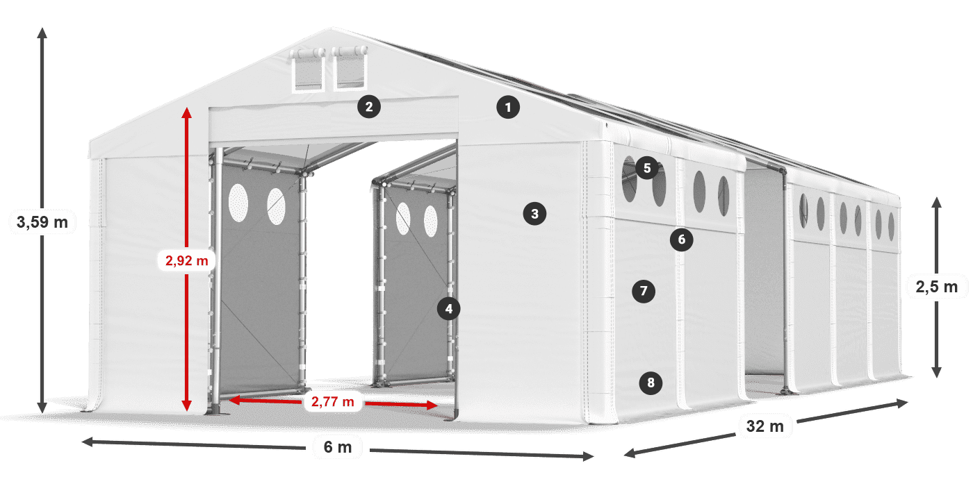 Dach: MS T 580 PVC Wände: FR O 620 PVC 2,5 m Legende