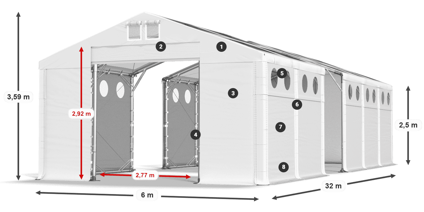 Dach: MS T 580 PVC Wände: MS O 580 PVC 2,5 m Legende