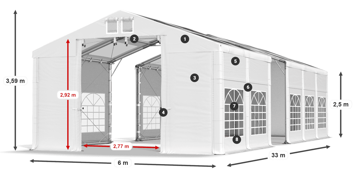 Dach: MS 580 PVC Wände: SD 500 PVC 2,5 m Legende