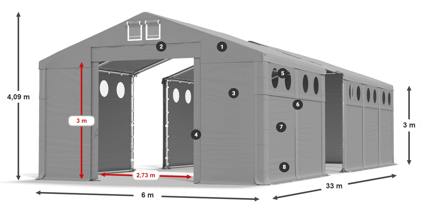 Dach: FR 620 PVC Wände: SD O 500 PVC 3m Legende