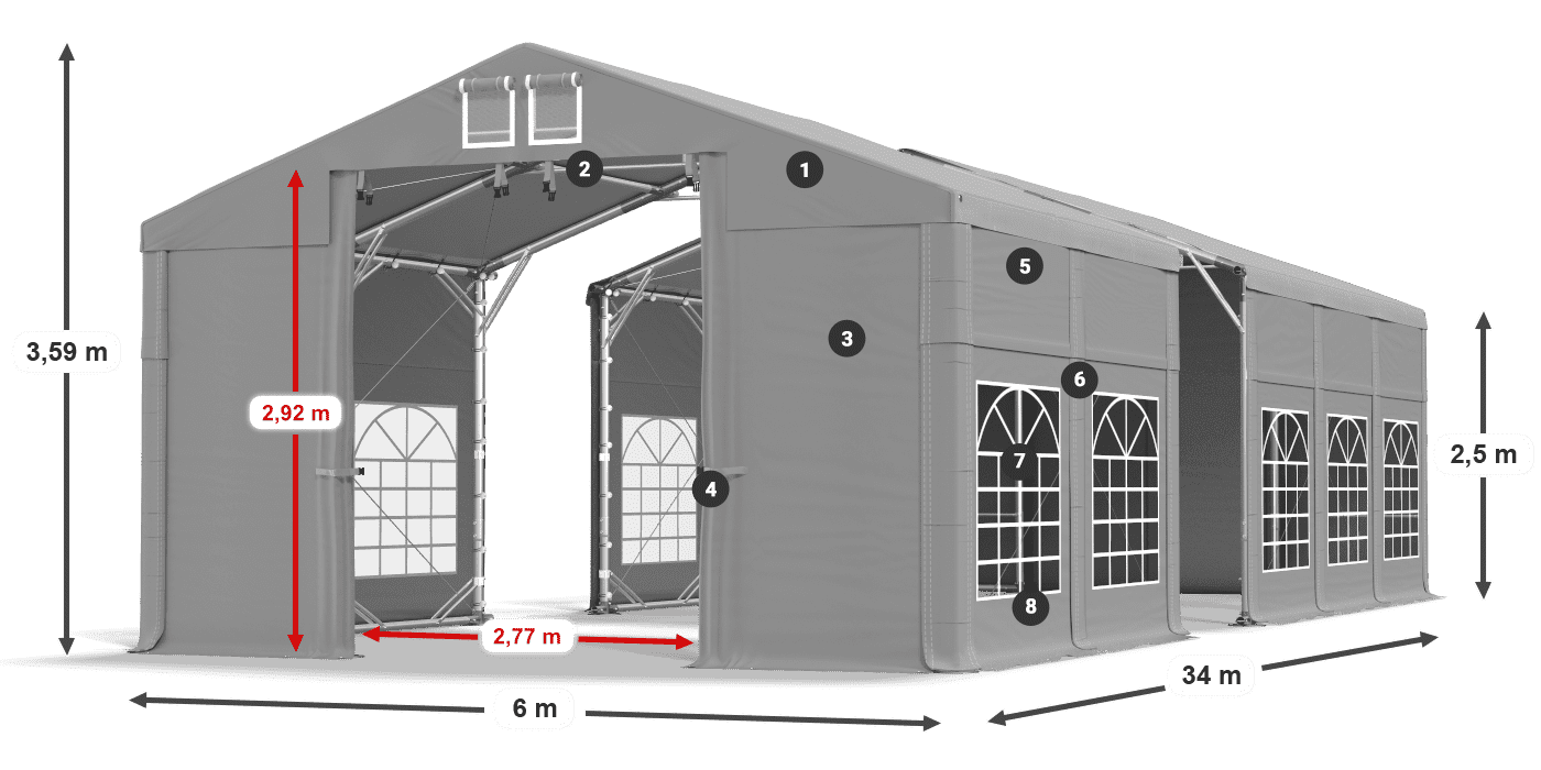 Dach: FR 620 PVC Wände: SD 500 PVC 2,5 m Legende