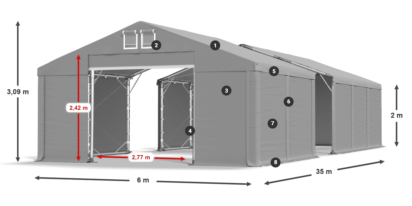 Dach: FR 620 PVC Wände: SD 500 PVC 2m Legende