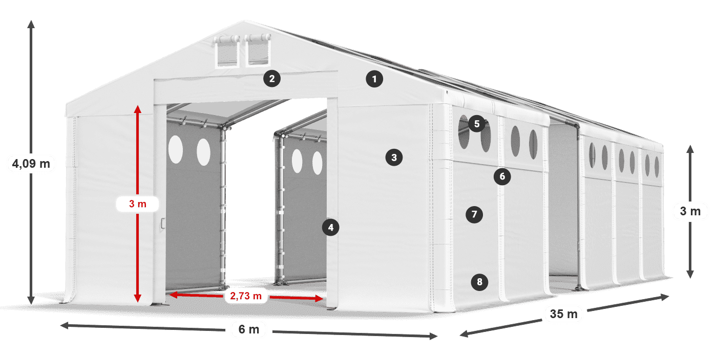 Dach: MS T 580 PVC Wände: FR O 620 PVC 3m Legende