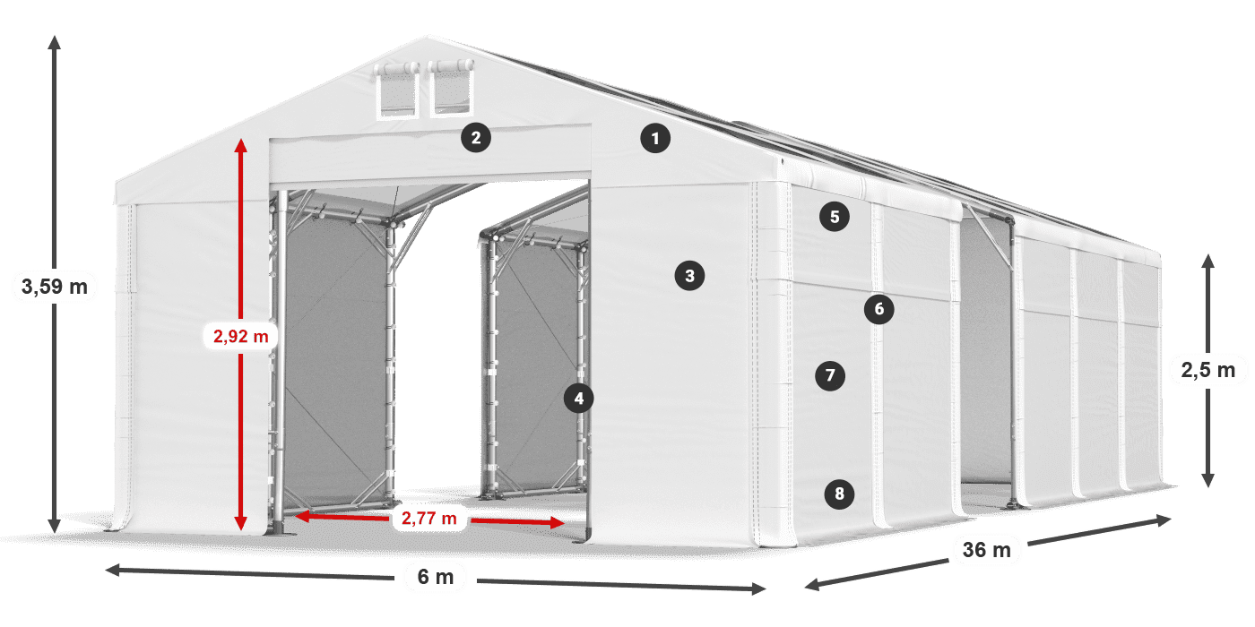 Dach: MS T 580 PVC Wände: SD 500 PVC 2,5 m Legende