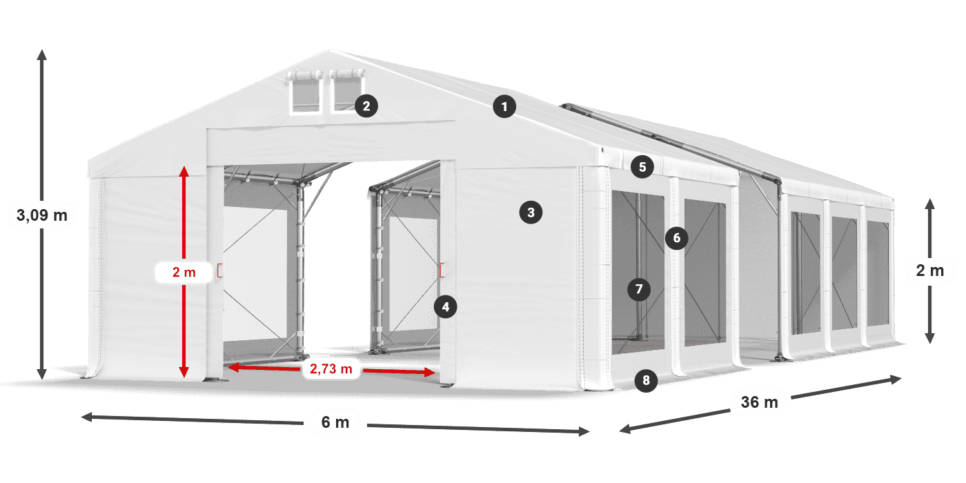 Dach: FR 620 PVC Wände: MS 580 PVC 2m Legende