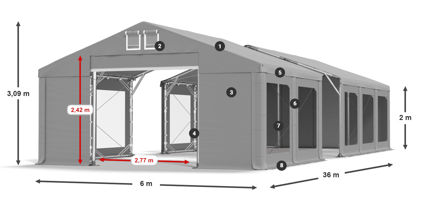 Dach: MS 580 PVC Wände: MS 580 PVC 2m Legende