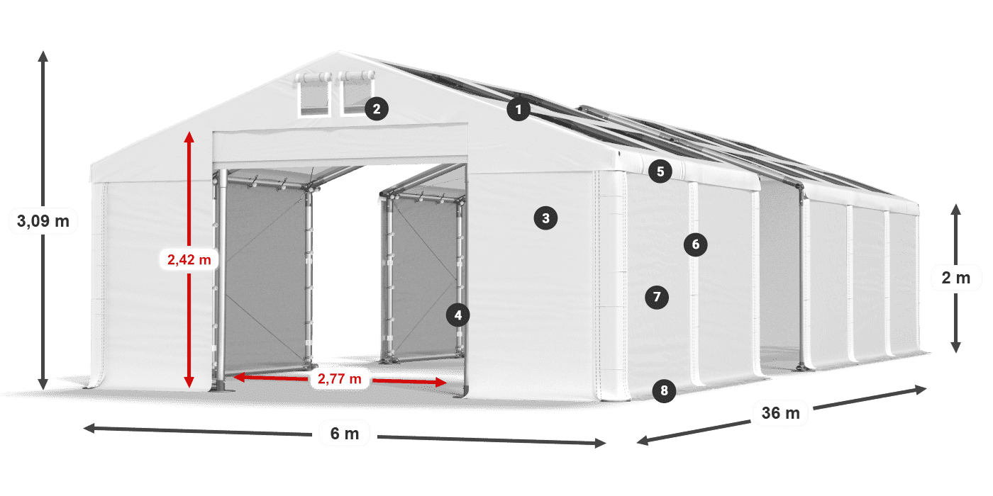 Dach: MS T 580 PVC Wände: SD 500 PVC 2m Legende