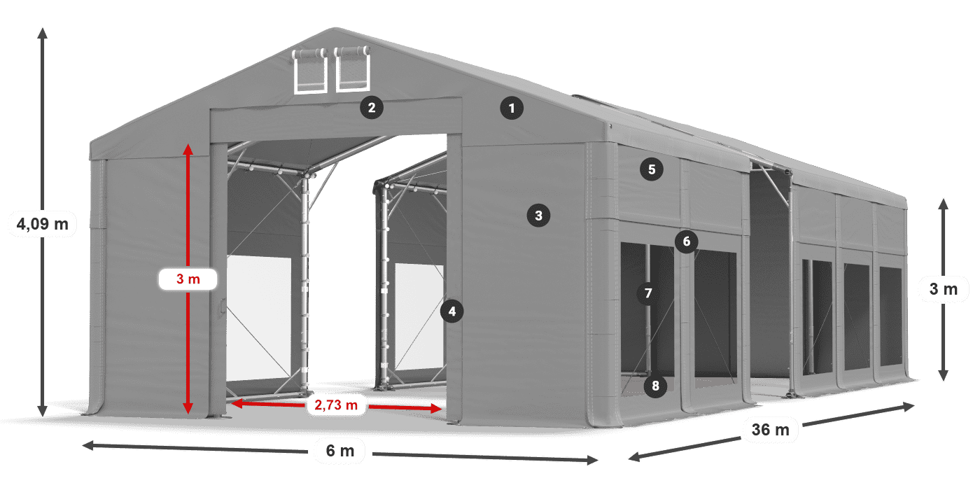 Dach: MS 580 PVC Wände: MS 580 PVC 3m Legende