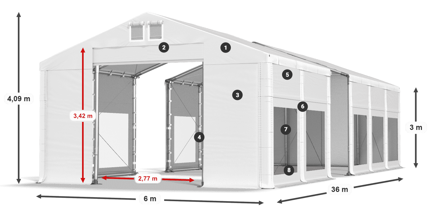 Dach: MS 580 PVC Wände: MS 580 PVC 3m Legende