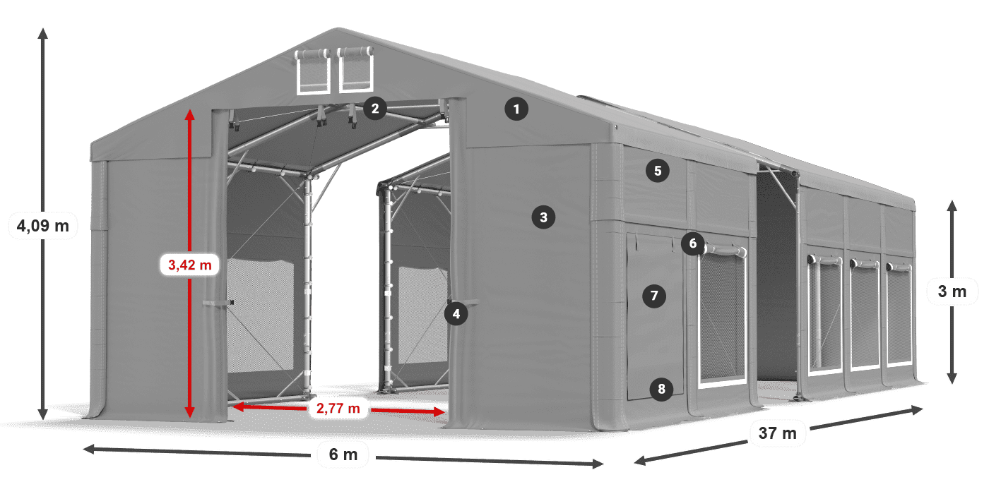 Dach: FR 620 PVC Wände: SD 500 PVC 3m Legende