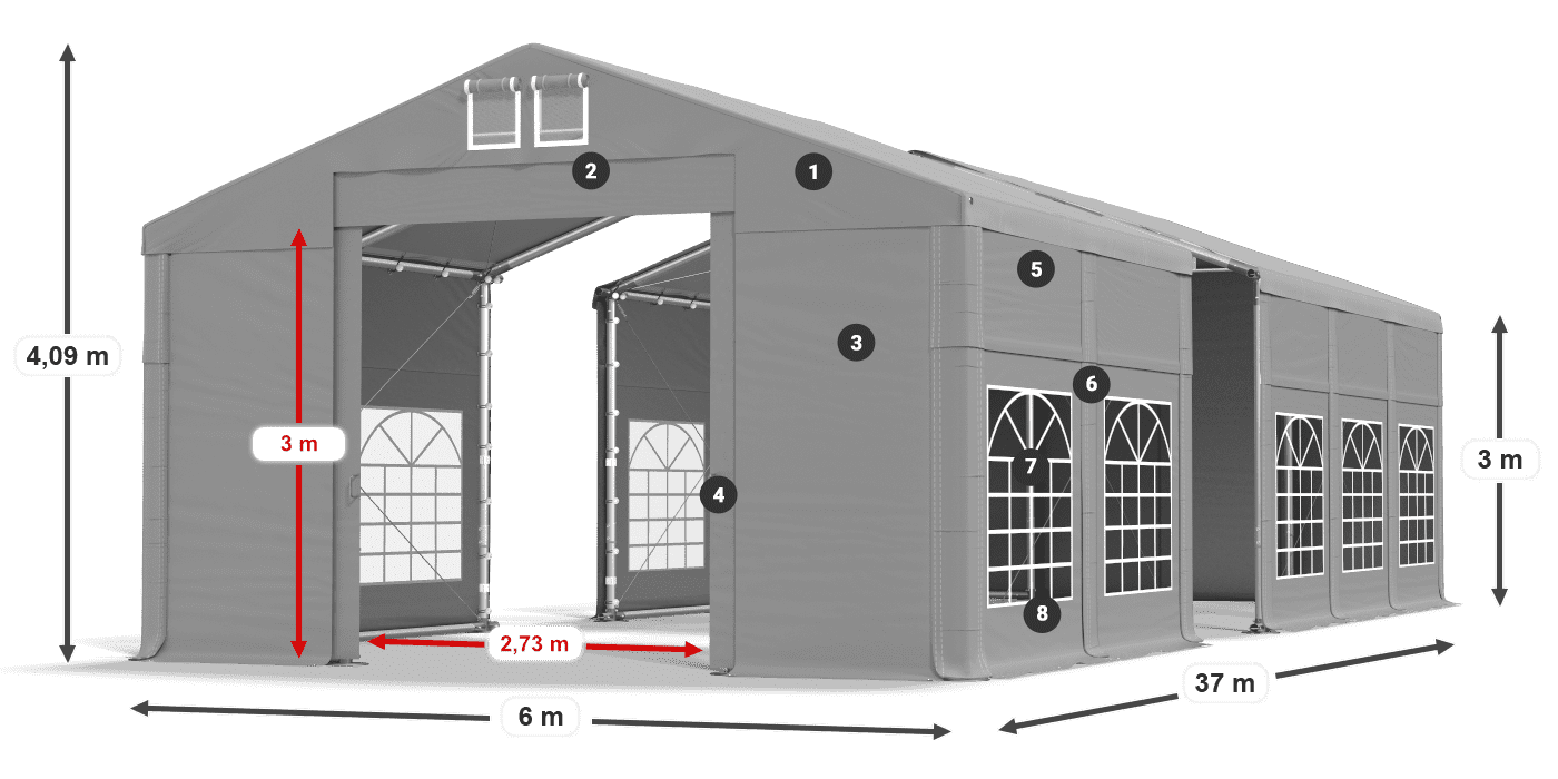 Dach: FR 620 PVC Wände: SD 500 PVC 3m Legende