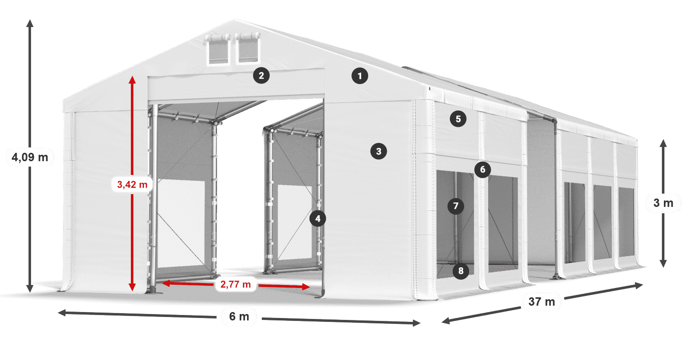 Dach: MS 580 PVC Wände: MS 580 PVC 3m Legende