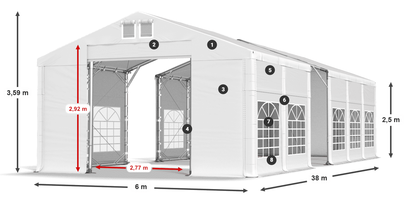 Dach: FR 620 PVC Wände: SD 500 PVC 2,5 m Legende