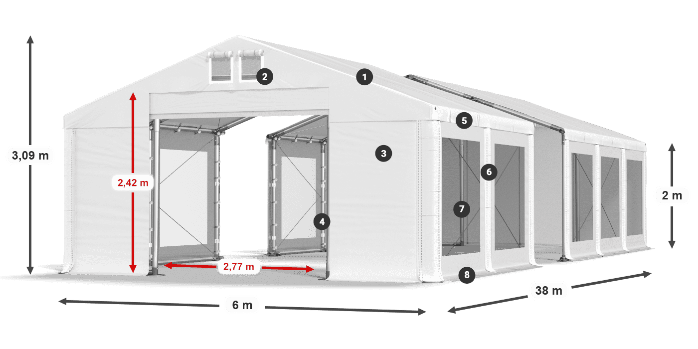 Dach: FR 620 PVC Wände: MS 580 PVC 2m Legende