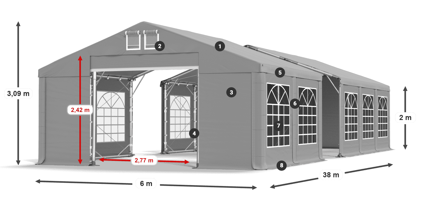 Dach: FR 620 PVC Wände: SD 500 PVC 2m Legende