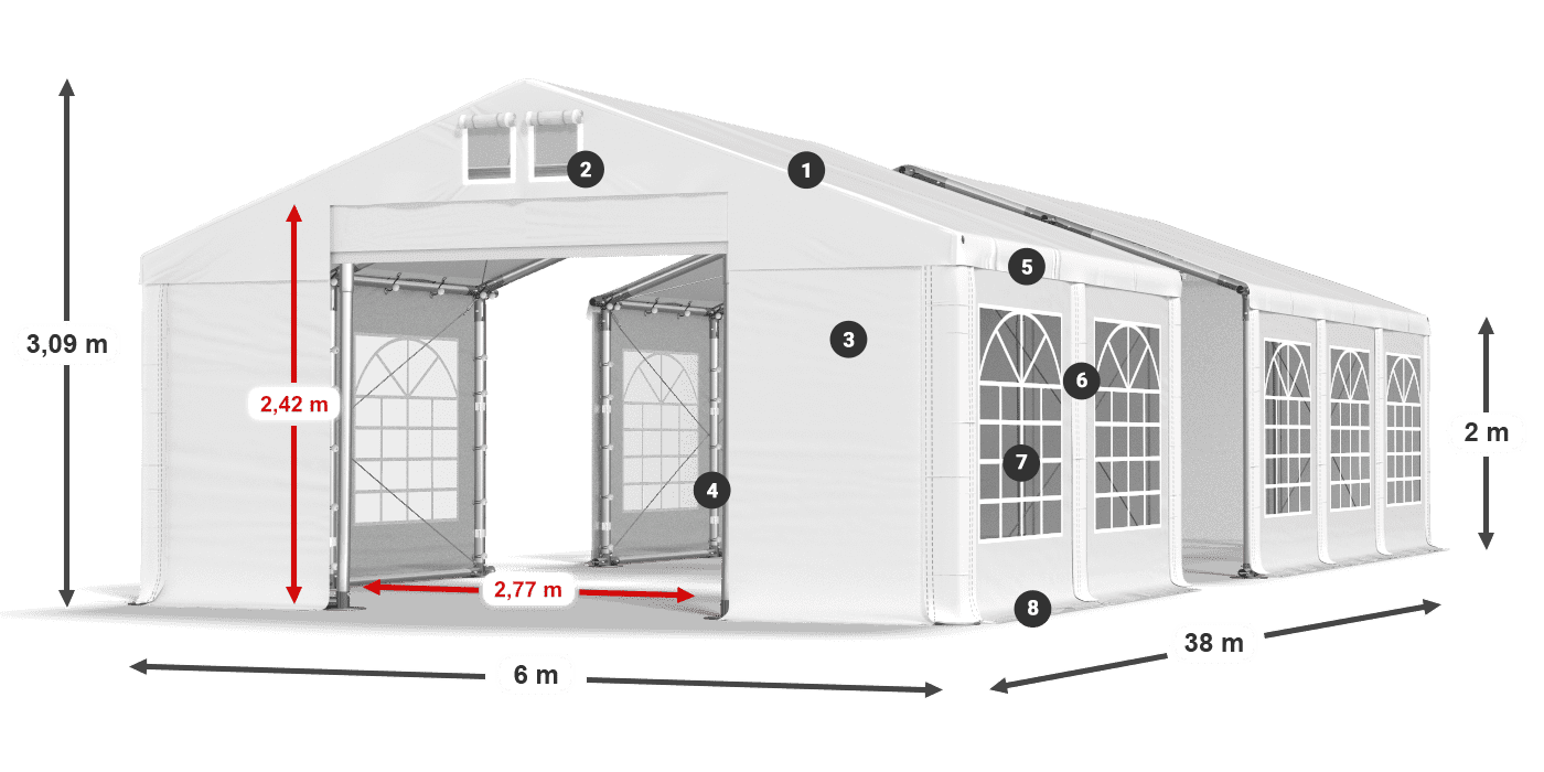 Dach: SD 560 PVC Wände: FR 620 PVC Legende 2m
