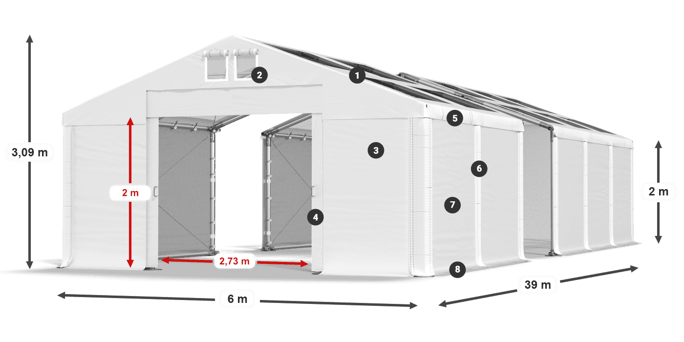 Dach: MS T 580 PVC Wände: FR 620 PVC 2m Legende