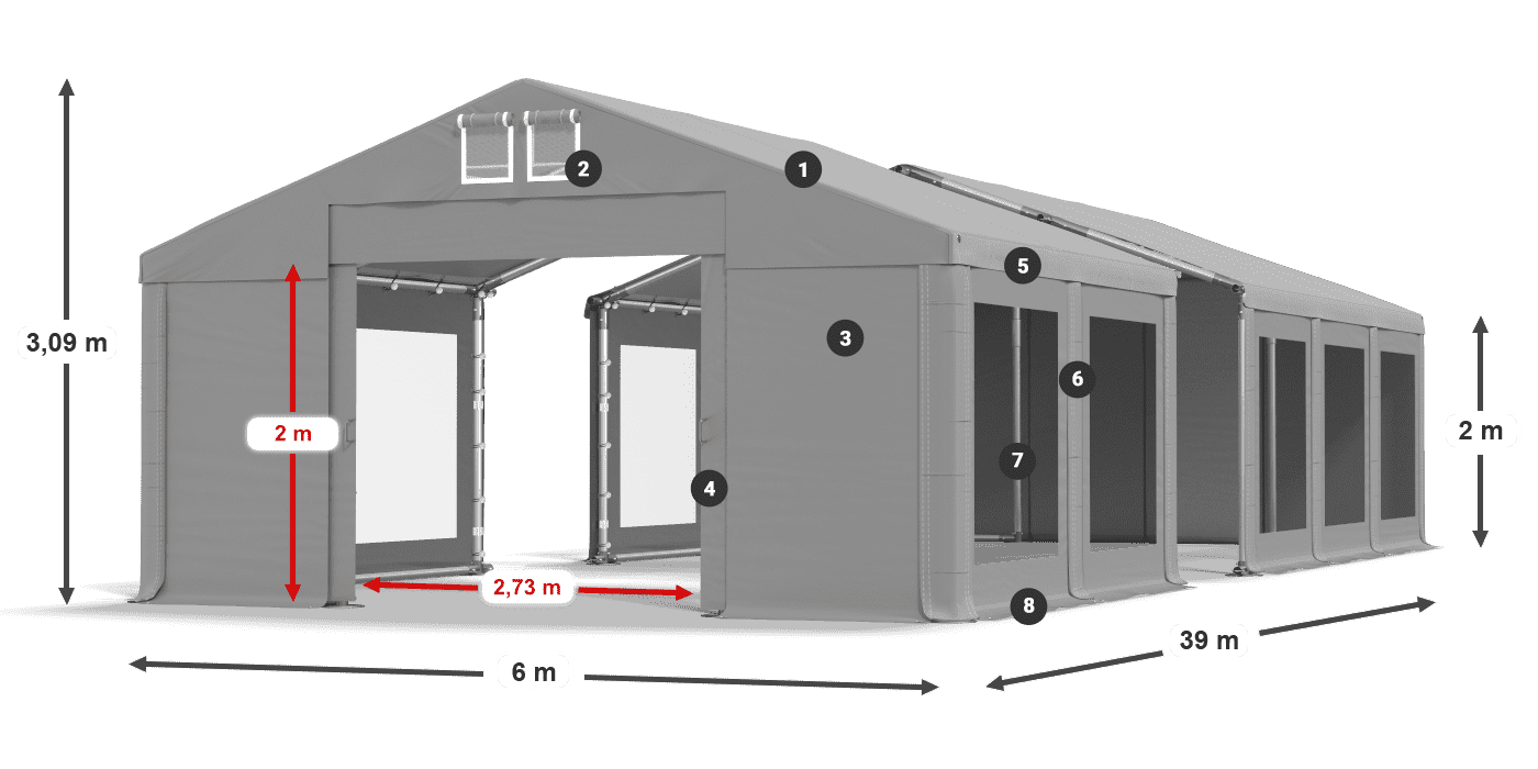 Dach: MS 580 PVC Wände: MS 580 PVC 2m Legende