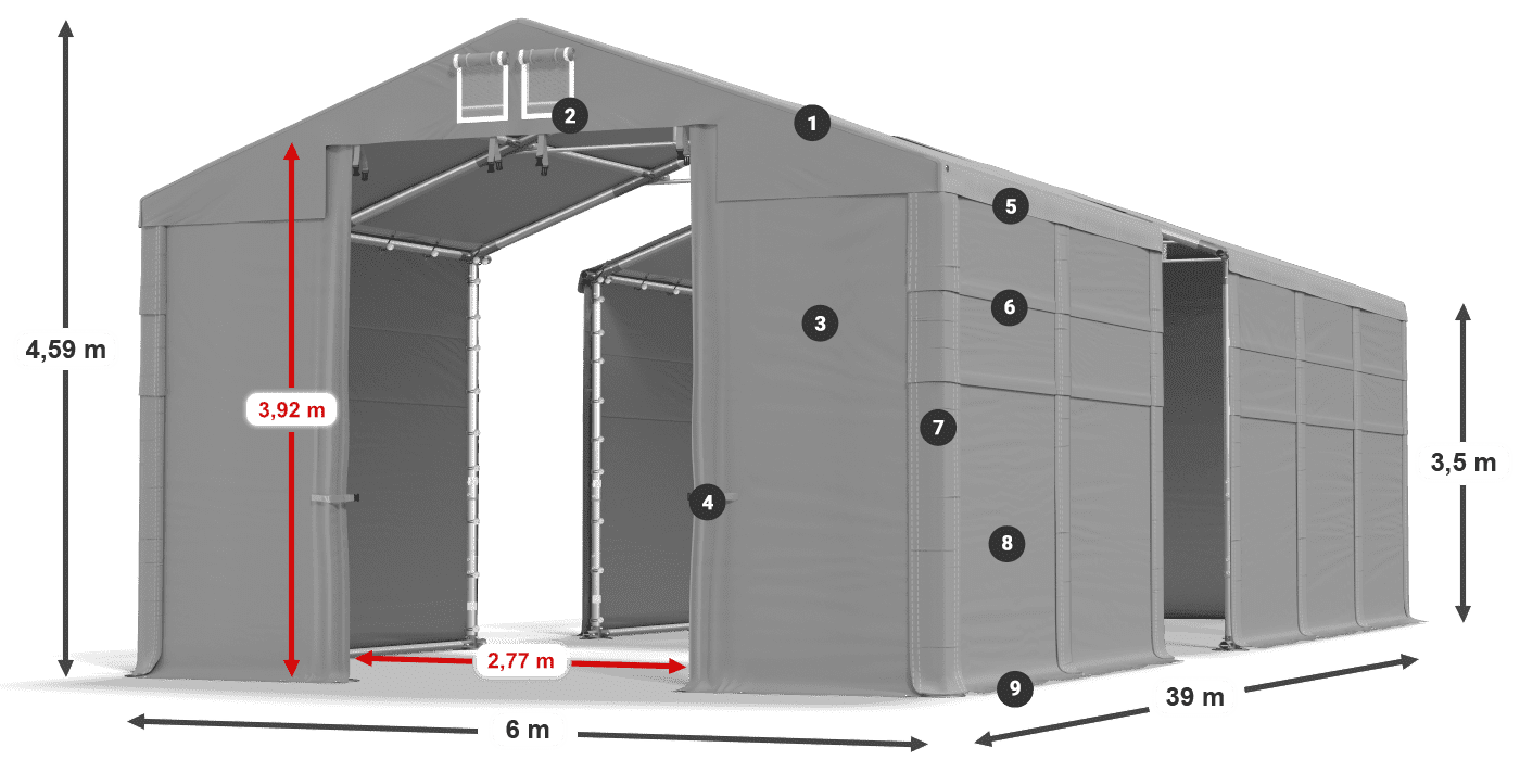 Dach: FR 620 PVC Wände: SD 500 PVC 3,5 m Legende