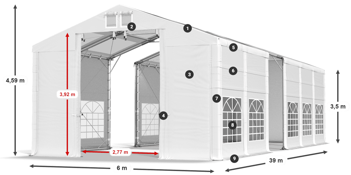 Dach: MS T 580 PVC Wände: FR 620 PVC 2,5 m Legende