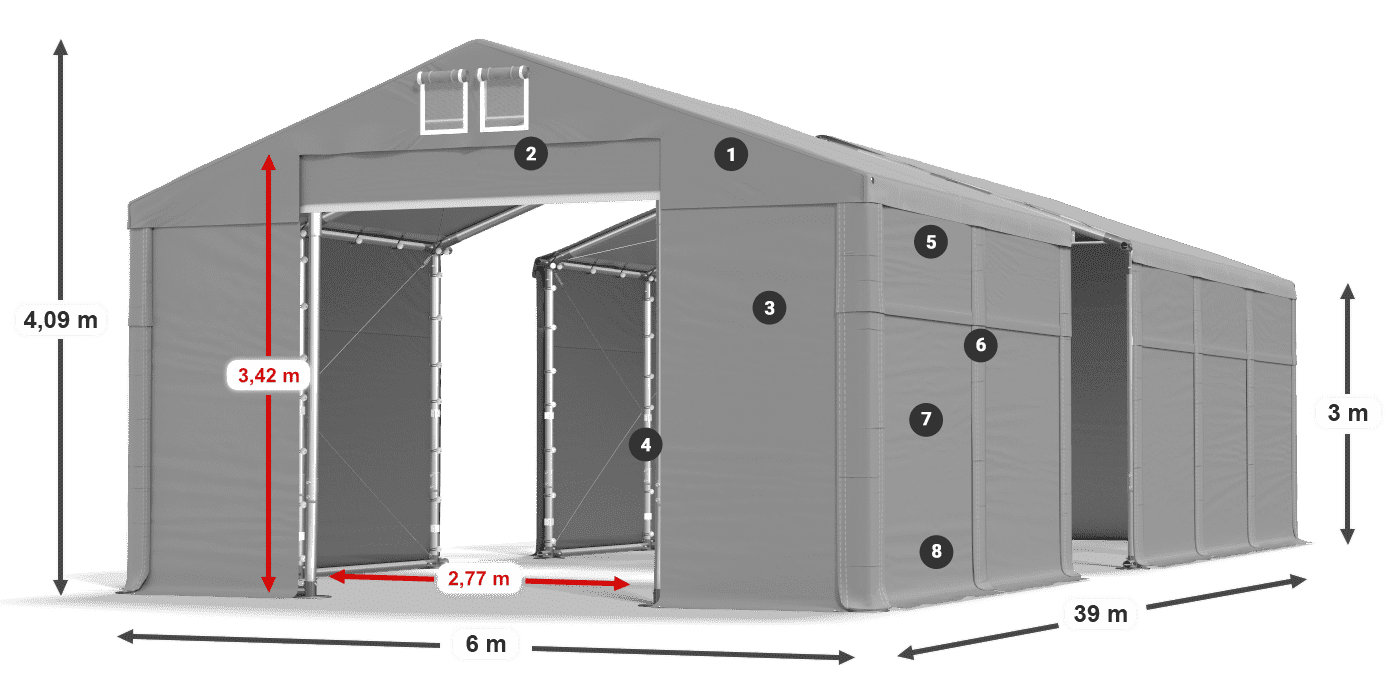 Dach: FR 620 PVC Wände: MS 580 PVC 3m Legende