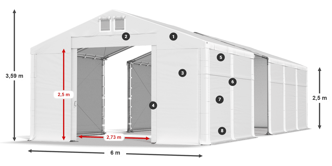 Dach: MS 580 PVC Wände: FR 620 PVC 2,5 m Legende
