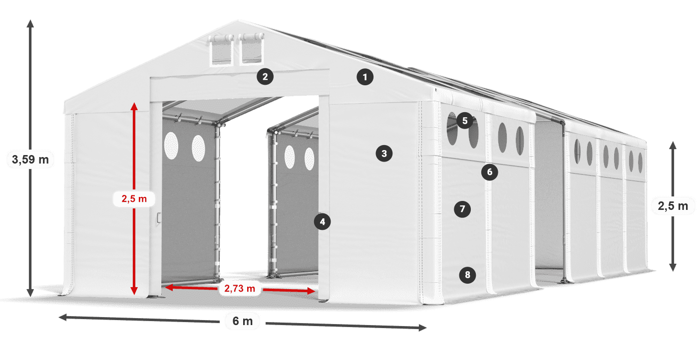 Dach: MS T 580 PVC Wände: FR O 620 PVC 2,5 m Legende