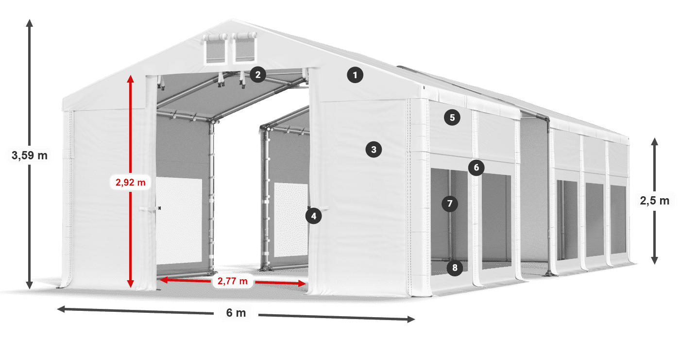 Dach: FR 620 PVC Wände: MS 580 PVC 2,5 m Legende