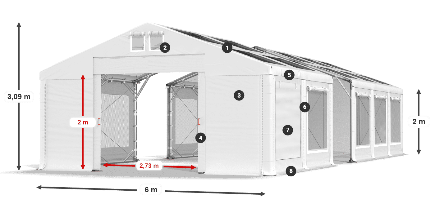 Dach: MS T 580 PVC Wände: SDM 500 PVC 2m Legende