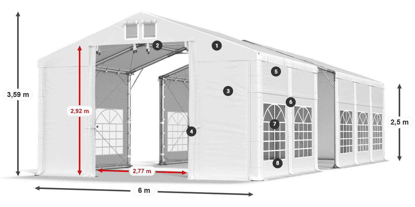 Dach: FR 620 PVC Wände: SD 500 PVC 2,5 m Legende