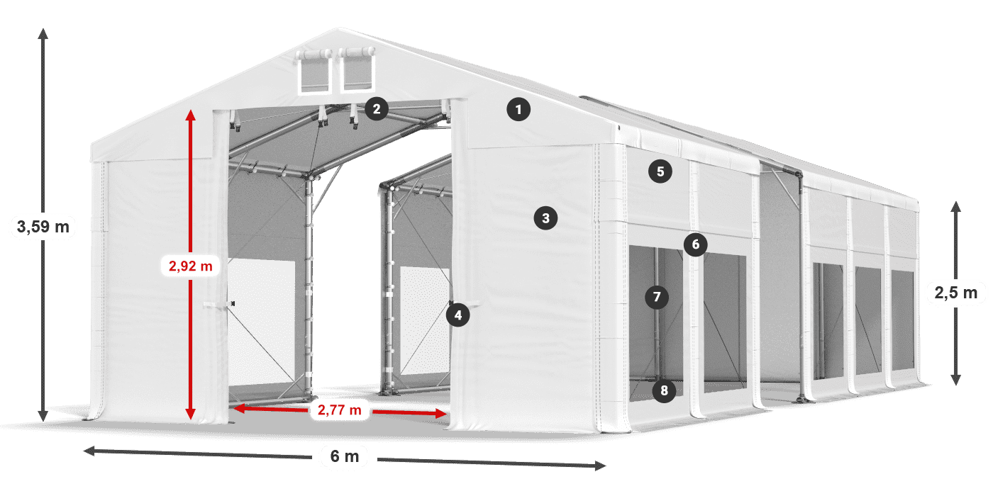 Dach: MS 580 PVC Wände: MS 580 PVC 2,5 m Legende