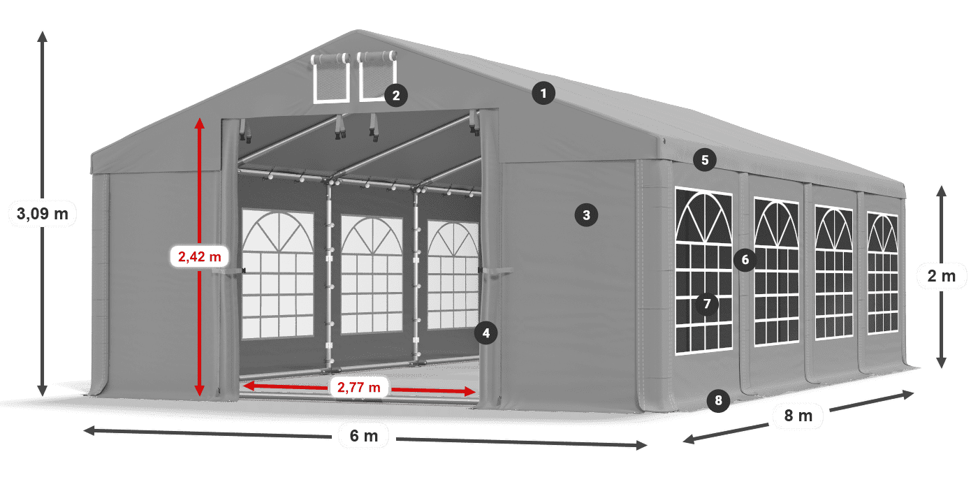 Dach: FR 620 PVC Wände: SD 500 PVC 2m Legende