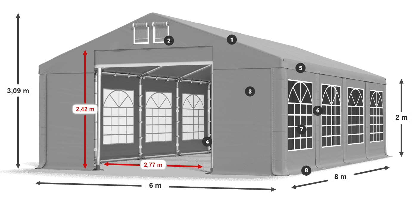 Dach: FR 620 PVC Wände: SD 500 PVC 2m Legende