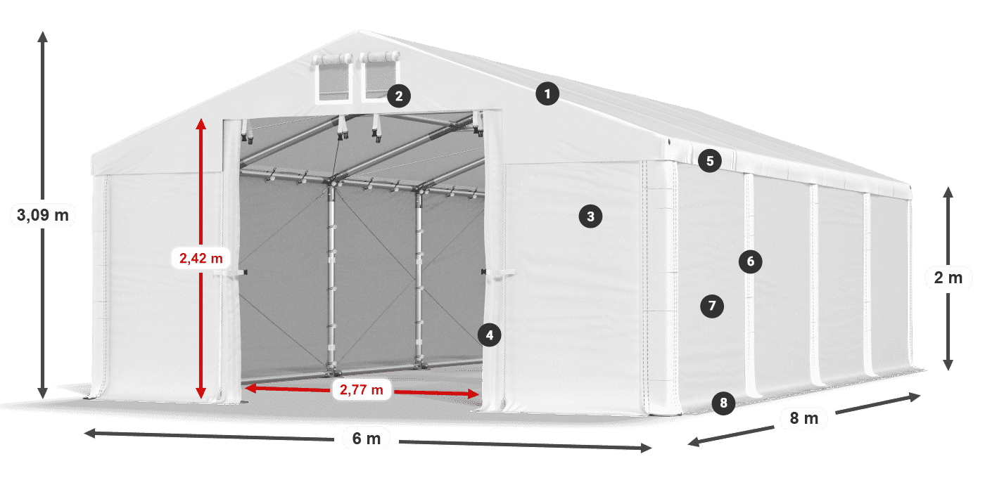 Dach: FR 620 PVC Wände: SD 500 PVC 2m Legende