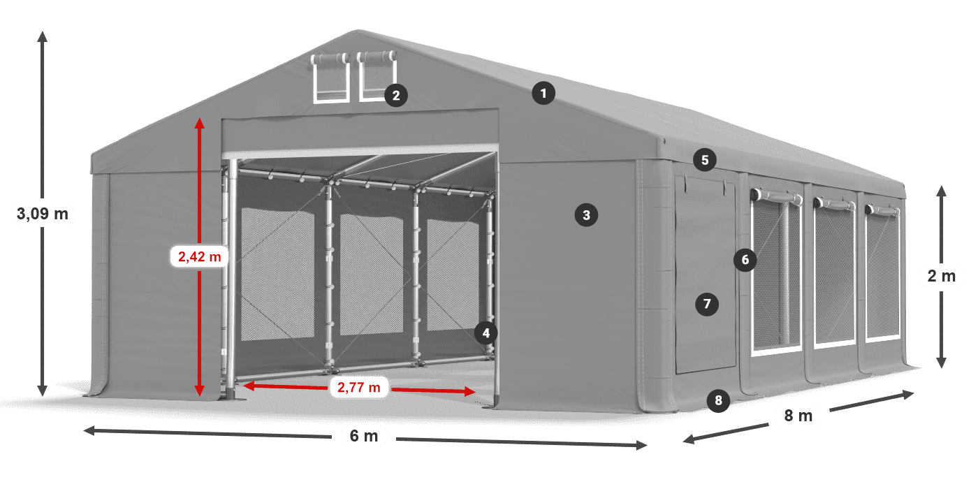 Dach: FR 620 PVC Wände: SD 500 PVC 2m Legende
