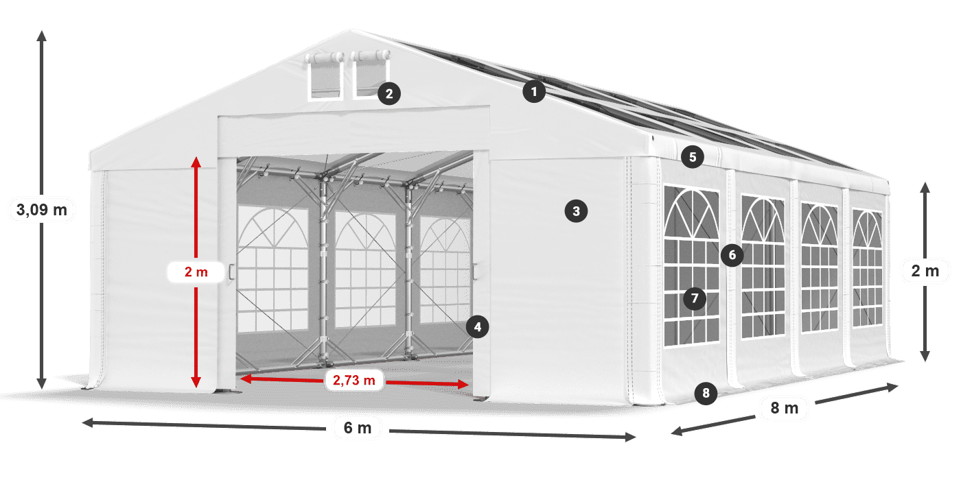 Dach: MS T 580 PVC Wände: FR 620 PVC 2m Legende