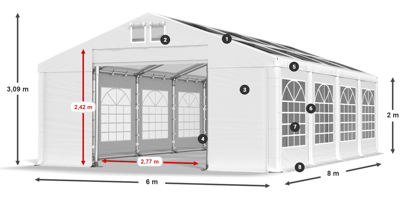 Dach: MS T 580 PVC Wände: FR 620 PVC 2m Legende