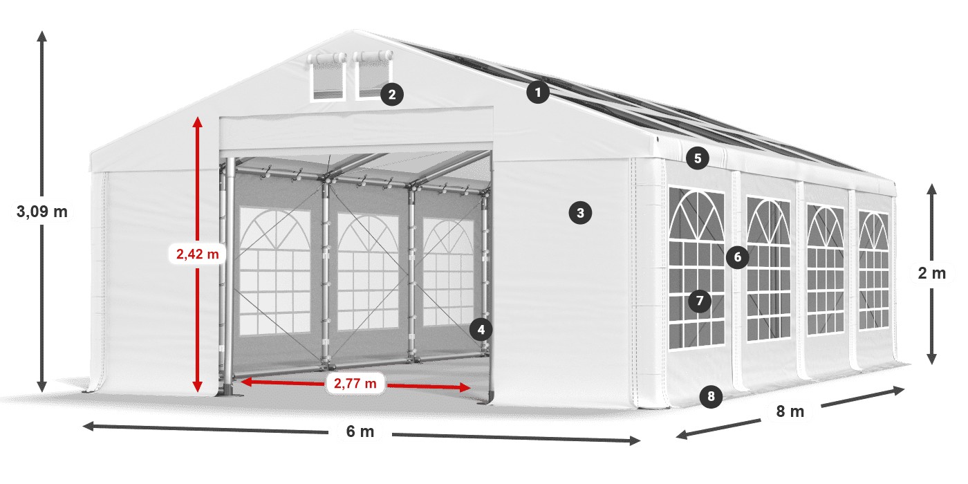Dach: MS T 580 PVC Wände: FR 620 PVC 2m Legende