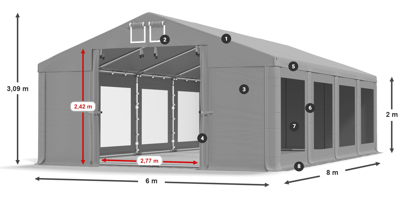 Dach: MS 580 PVC Wände: MS 580 PVC 2m Legende