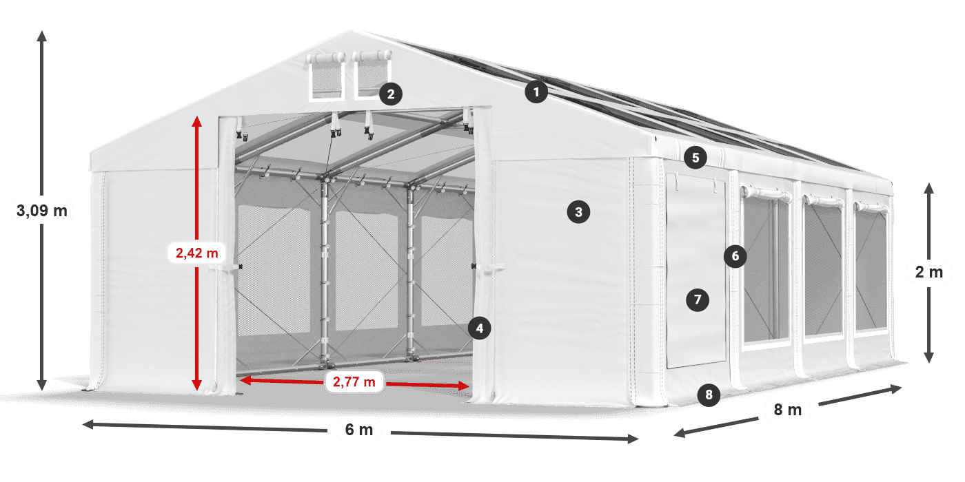 Dach: MS T 580 PVC Wände: SDM 500 PVC 2m Legende