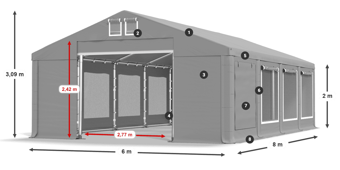 Dach: MS 580 PVC Wände: SD M 500 PVC 2m Legende