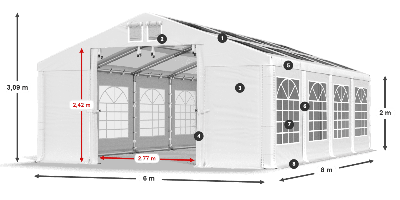 Dach: MS 580 PVC Wände: SD 500 PVC 2m Legende