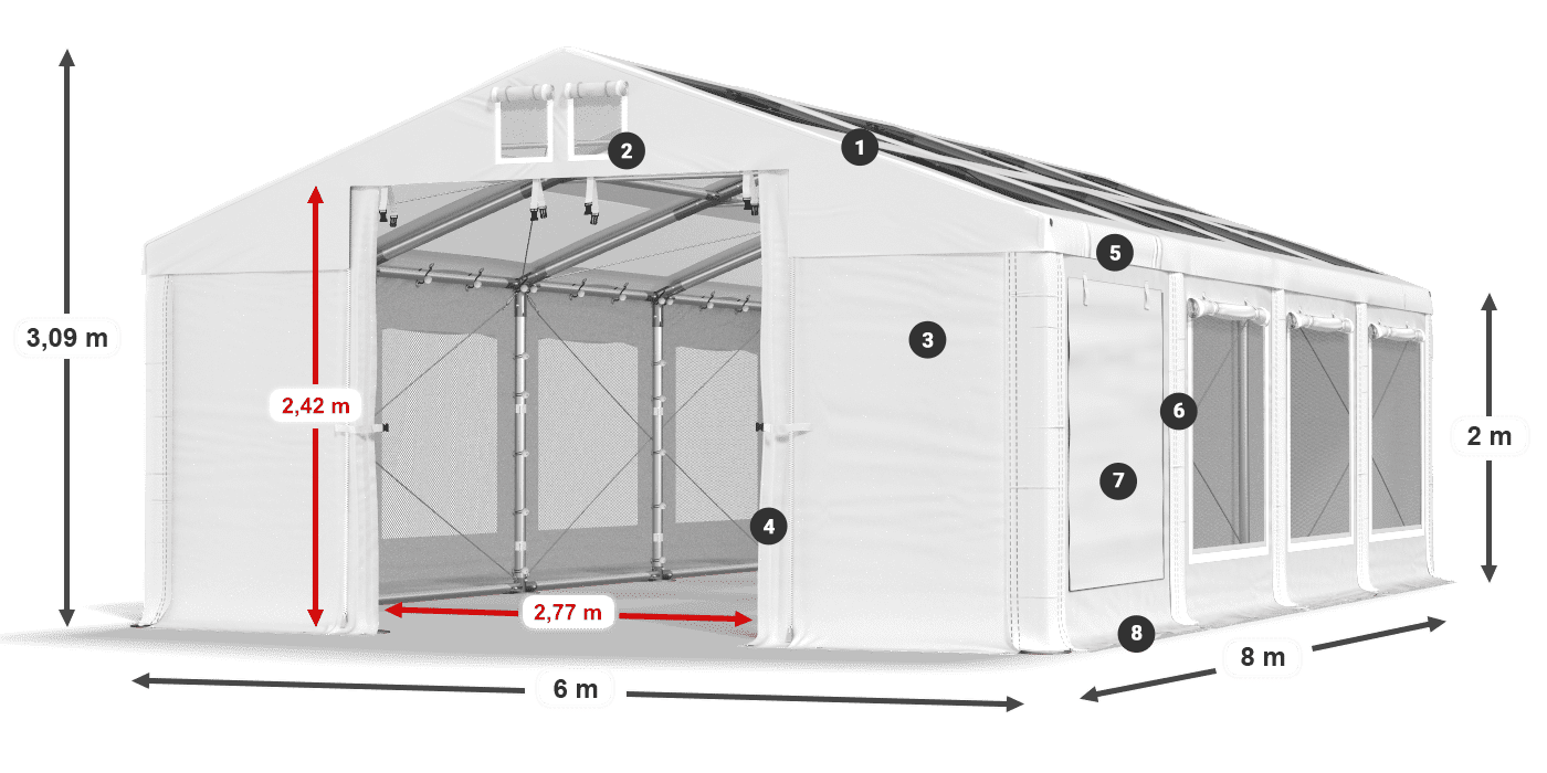 Dach: MS T 580 PVC Wände: SDM 500 PVC 2m Legende