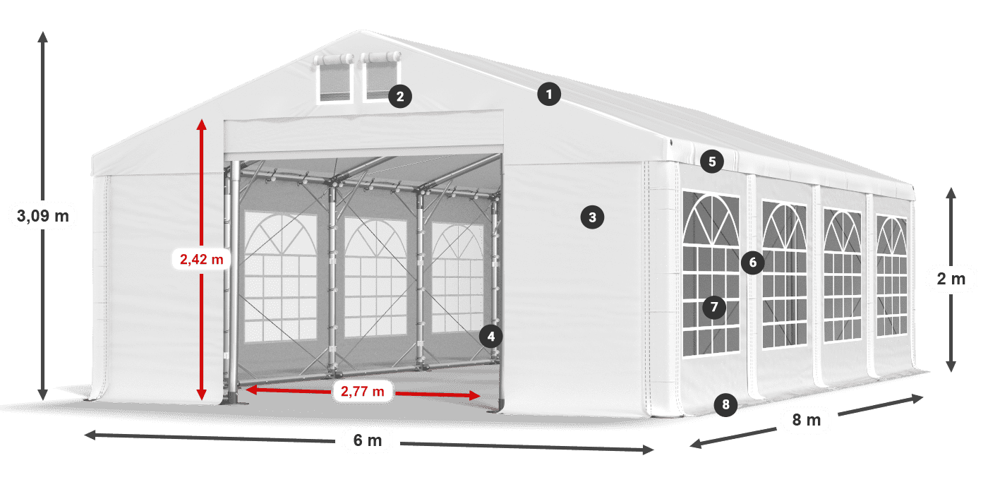Dach: SD 560 PVC Wände: FR 620 PVC Legende 2m