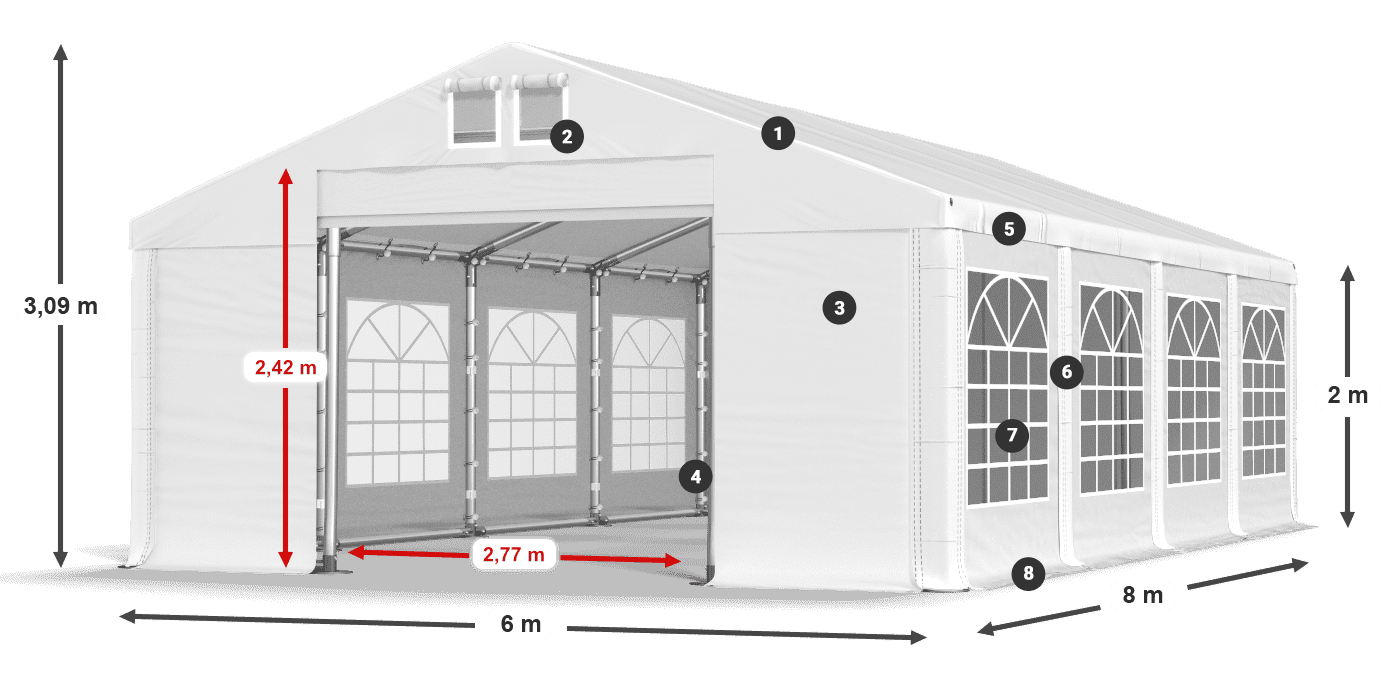 Dach: SD 560 PVC Wände: FR 620 PVC Legende 2m