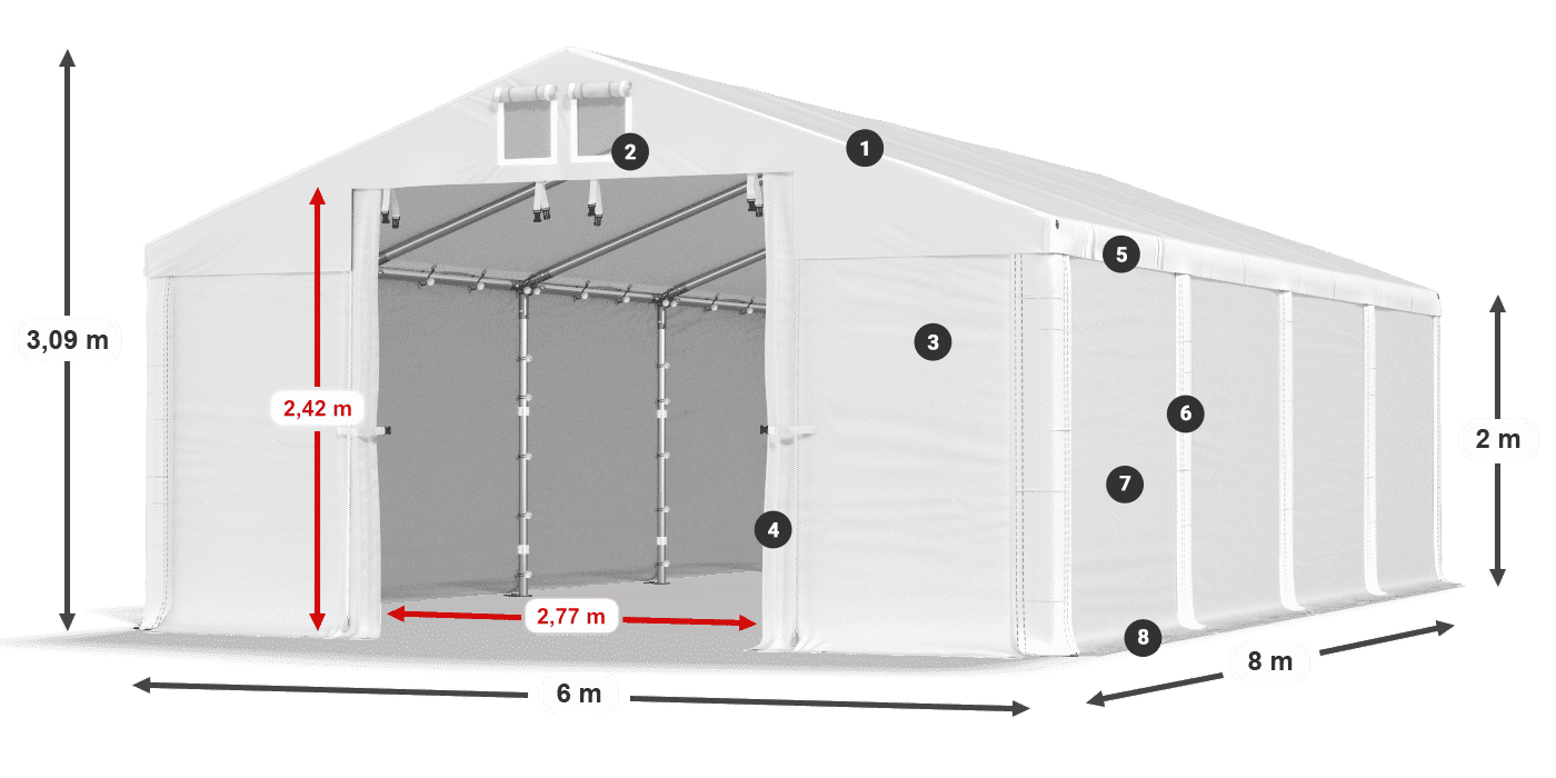 Dach: SD 560 PVC Wände: MS 580 PVC Legende 2m