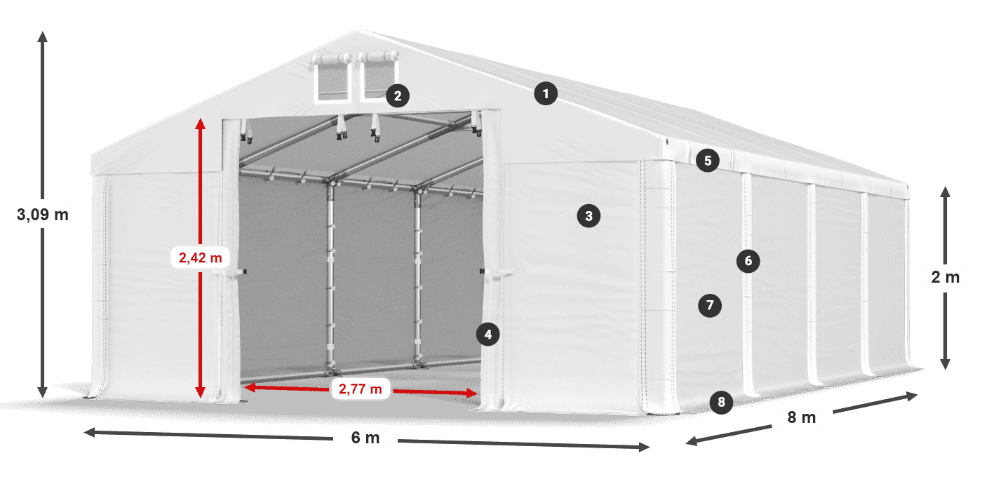 Dach: SD 560 PVC Wände: MS 580 PVC Legende 2m