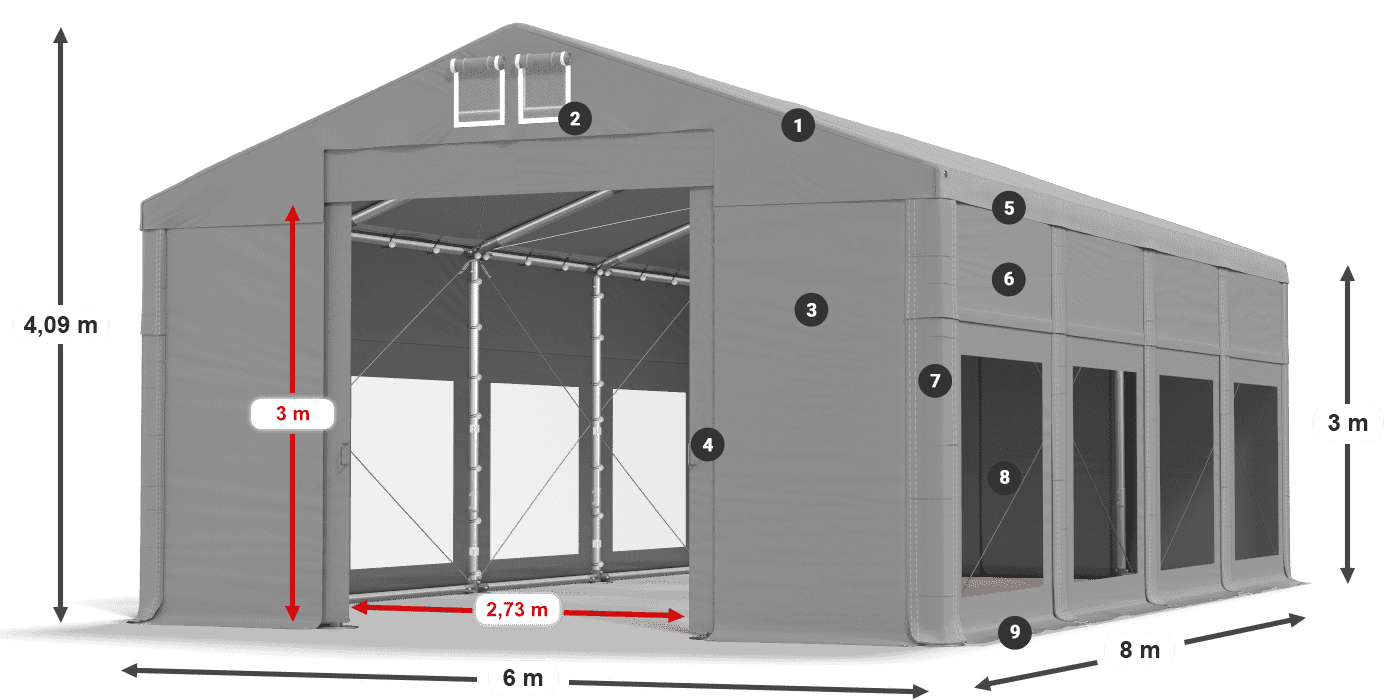 Dach: MS 580 PVC Wände: MS 580 PVC 3m Legende